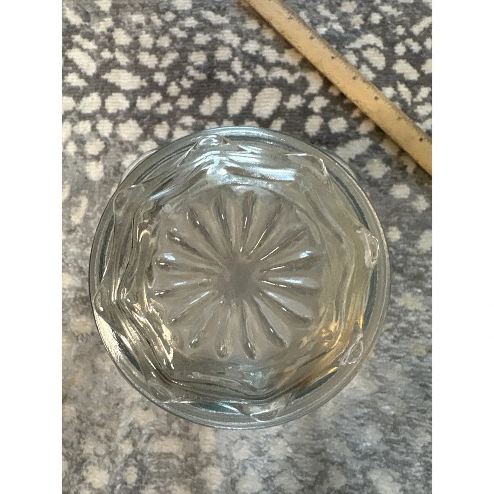 Vintage Anchor Hocking Clear Glass Square Apothecary Jar with Sunburst Lid USA